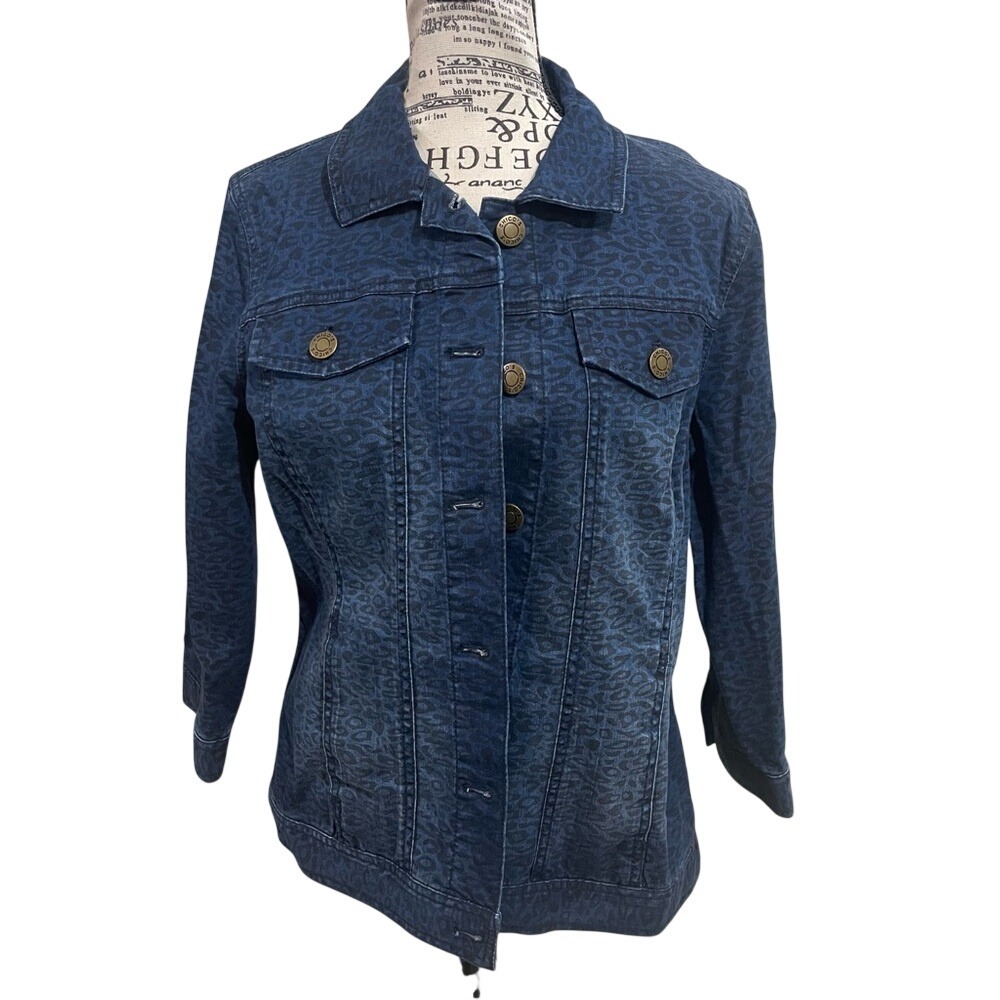 Chico's‎ Dark Blue Patterned Jean Jacket